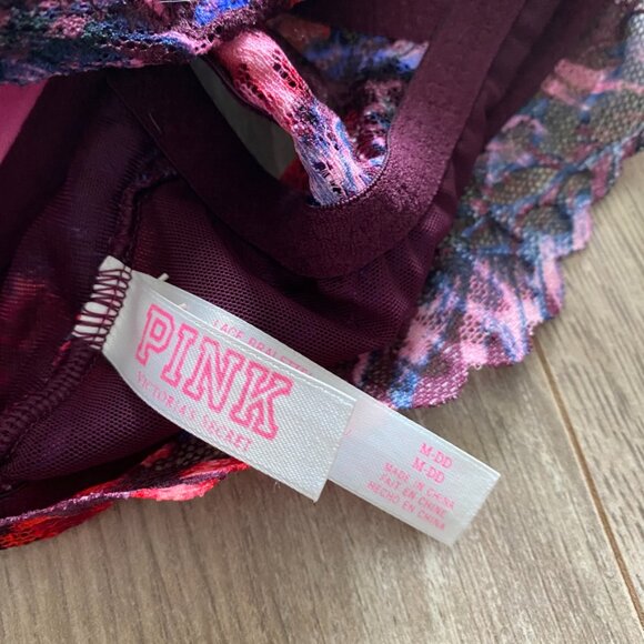 PINK Victoria's Secret Burgundy High Neck Floral Push-Up Bralette - Picture 8 of 12